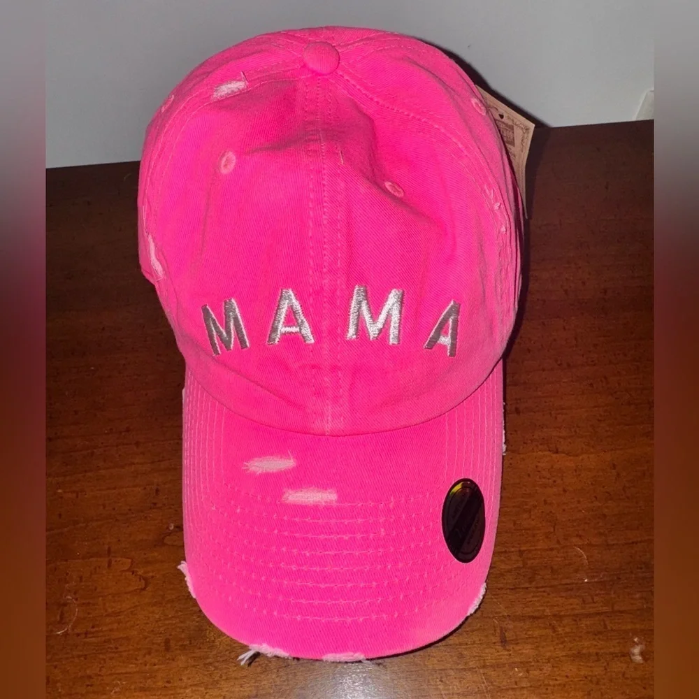 Hot Pink MAMA Distressed Baseball Cap – Mom Life Adjustable Hat NWT - Picture 2 of 6